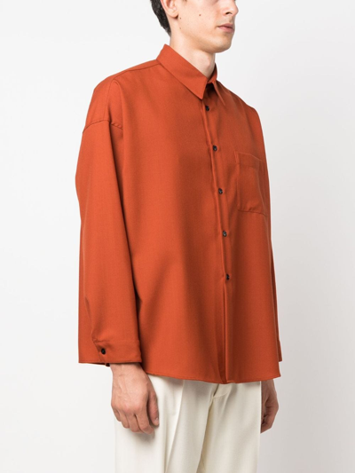Shop Marni Long-sleeved Virgin-wool Shirt In Orange