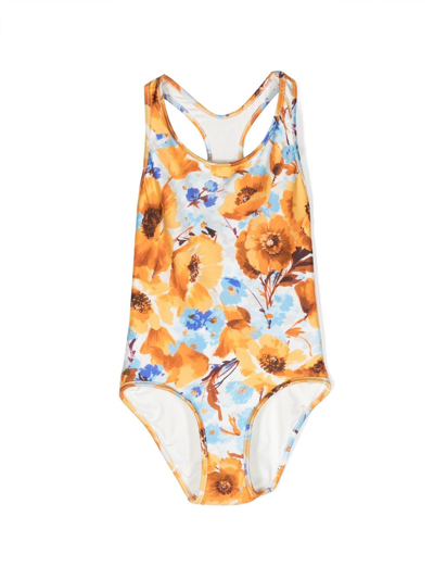 Shop Zimmermann Floral-print Cut-out Swimsuit In Neutrals