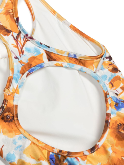 Shop Zimmermann Floral-print Cut-out Swimsuit In Neutrals