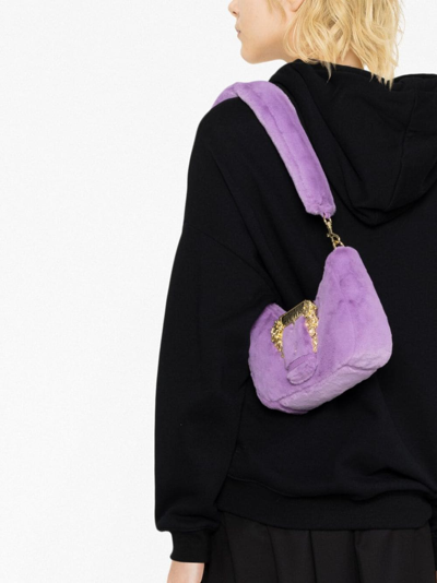 Shop Versace Jeans Couture Baroque-buckle Faux-fur Shoulder Bag In Purple