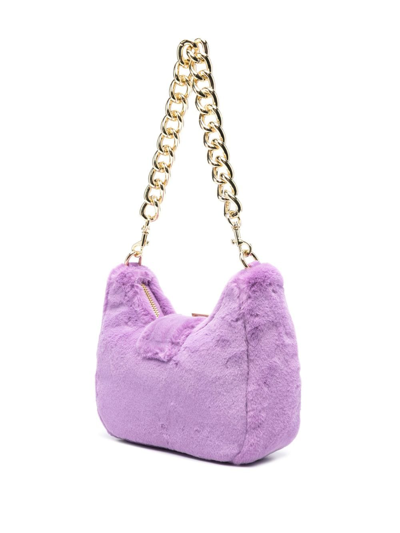 Shop Versace Jeans Couture Baroque-buckle Faux-fur Shoulder Bag In Purple