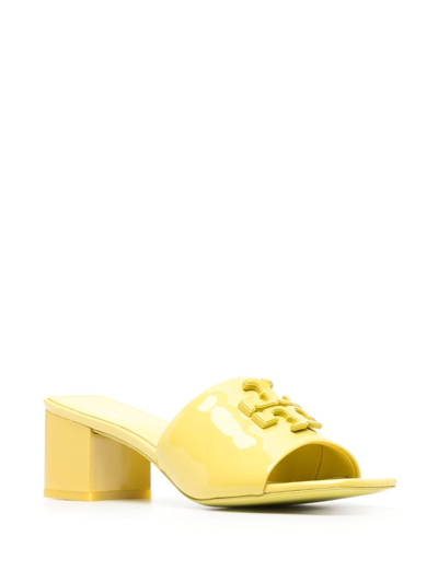 Shop Tory Burch 60mm Logo-plaque Leather Mules In Yellow