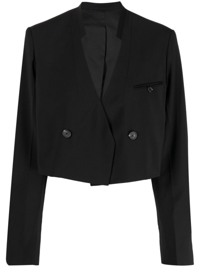 Shop Helmut Lang Cropped Double-breasted Blazer In Black