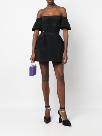 Philipp Plein Off-shoulder Silk Mini Dress In Black