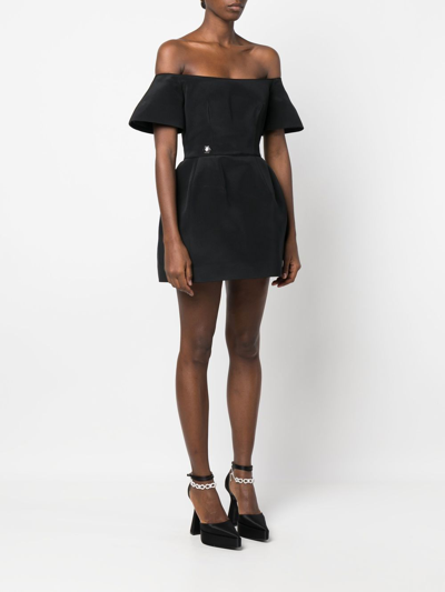 Shop Philipp Plein Off-shoulder Silk Mini Dress In Black
