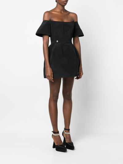 Philipp Plein Off-shoulder Silk Mini Dress In Black