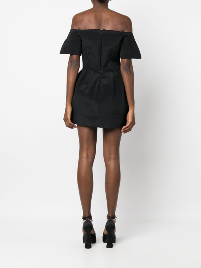Philipp Plein Off-shoulder Silk Mini Dress In Black