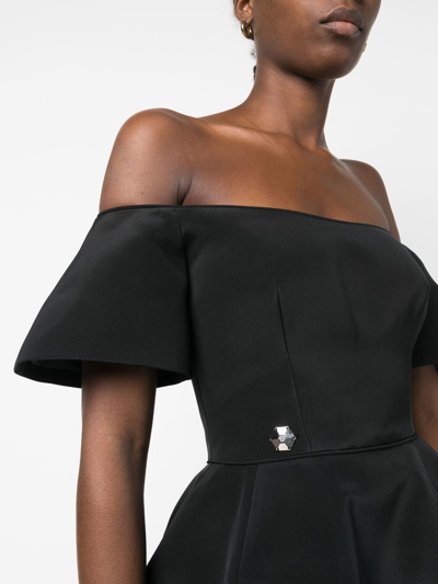 Philipp Plein Off-shoulder Silk Mini Dress In Black