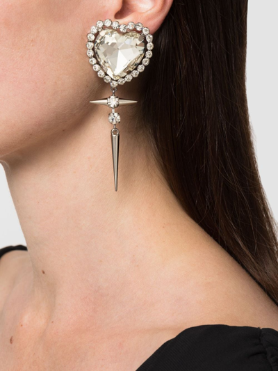 Shop Alessandra Rich Crystal-embellished Heart-shaped Earrings In Silver
