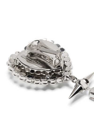 Shop Alessandra Rich Crystal-embellished Heart-shaped Earrings In Silver
