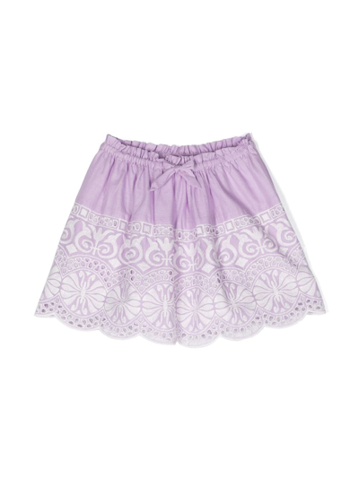 Shop Zimmermann Broderie-anglaise Drawstring-waist Skirt In Purple