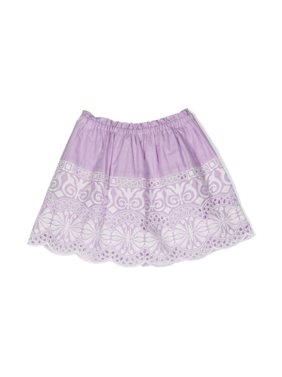 Shop Zimmermann Broderie-anglaise Drawstring-waist Skirt In Purple