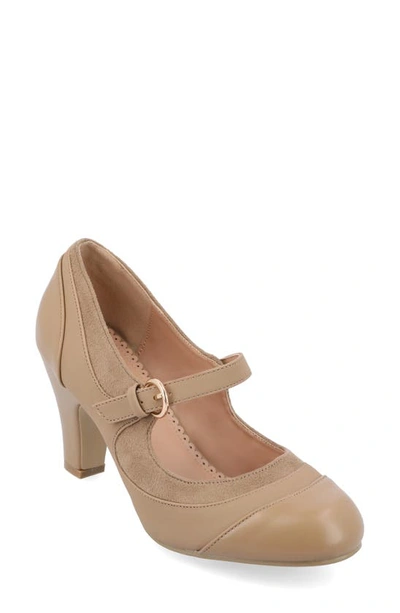 Journee Collection Womens Siri Medium And Wide Width Round Toe Block Heel Mary Jane Pumps In Tan
