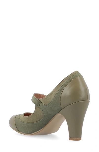 Journee Collection Womens Siri Medium And Wide Width Round Toe Block Heel Mary Jane Pumps In Olive