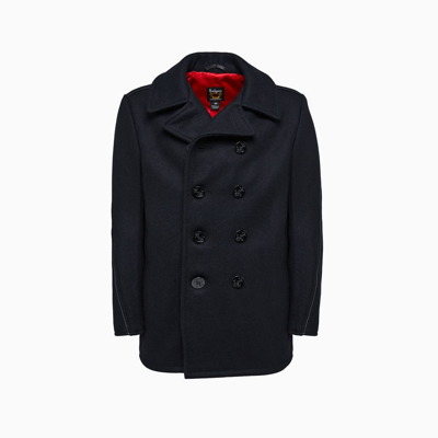Schott Miusa Wool-blend Engraved-buttons Peacoat In Dark Navy