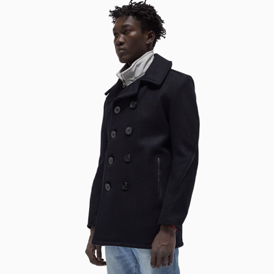 Schott Miusa Wool-blend Engraved-buttons Peacoat In Dark Navy