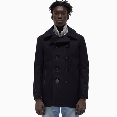 Schott Miusa Wool-blend Engraved-buttons Peacoat In Dark Navy