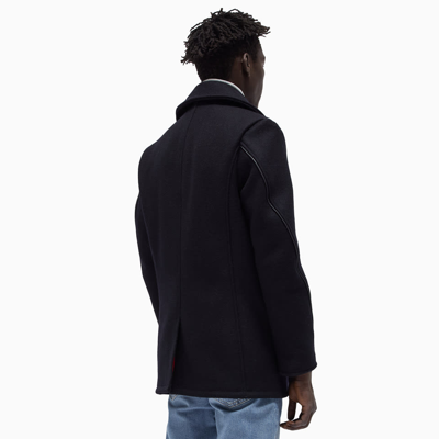 Schott Miusa Wool-blend Engraved-buttons Peacoat In Dark Navy