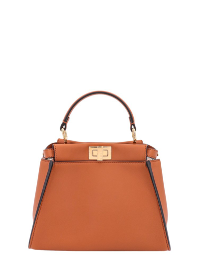 Shop Fendi Peekaboo Mini Shoulder Bag In Brown