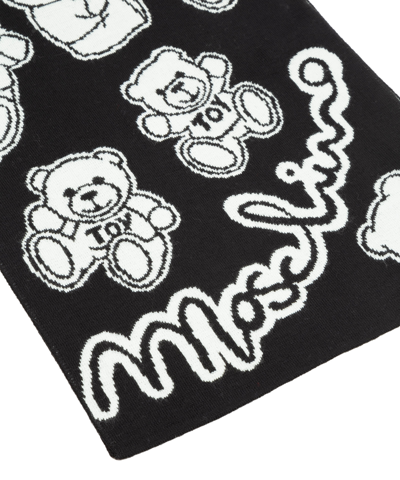 Shop Moschino Teddy Bear Wool Wool Scarf In Black