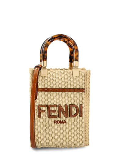 Shop Fendi Mini Sunshine Shopper Bag In Beige