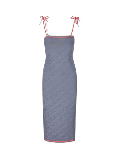 Shop Fendi Allover Ff Logo Knitted Dress In Blue
