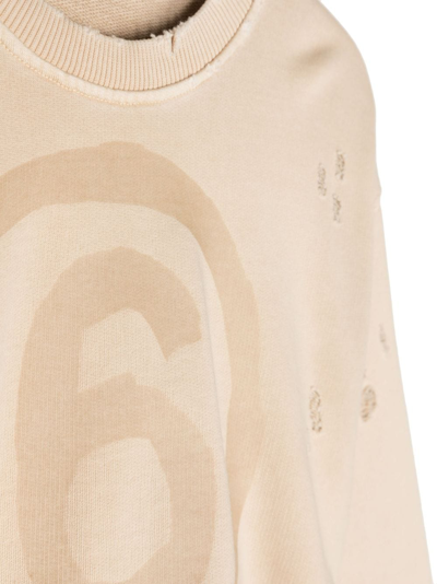 Shop Mm6 Maison Margiela Distressed Asymmetric Sweatshirt In Nude