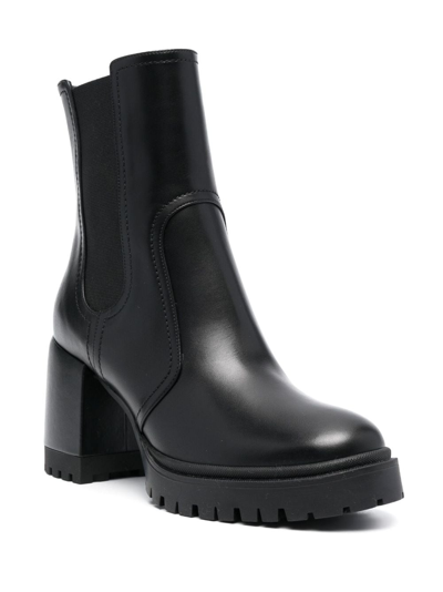 Casadei Nancy 75mm Block-heel Leather Boots In Schwarz