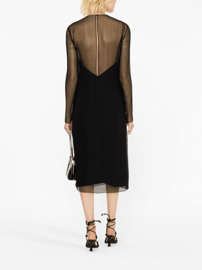 Shop Ferragamo Layered Semi-sheer Silk Midi Dress In Schwarz