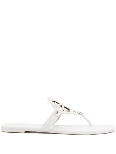 Shop Tory Burch Miller Cut-out Leather Flip-flops In Weiss