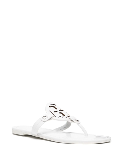 Shop Tory Burch Miller Cut-out Leather Flip-flops In Weiss