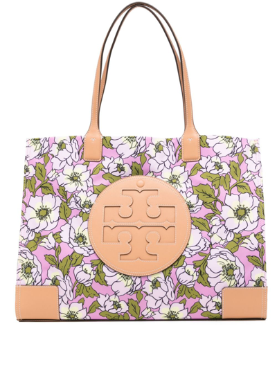 Tory Burch Ella Aster Pink Floral Print Nylon Leather Large Tote Bag N –  Design Her Boutique