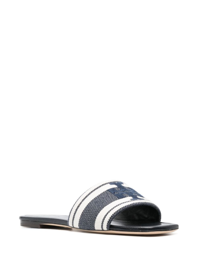 Shop Tory Burch Logo-embroidered Open-toe Slides In Blau