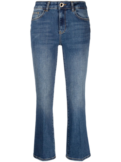 Shop Liu •jo Slight-flare Cropped Jeans In Blau
