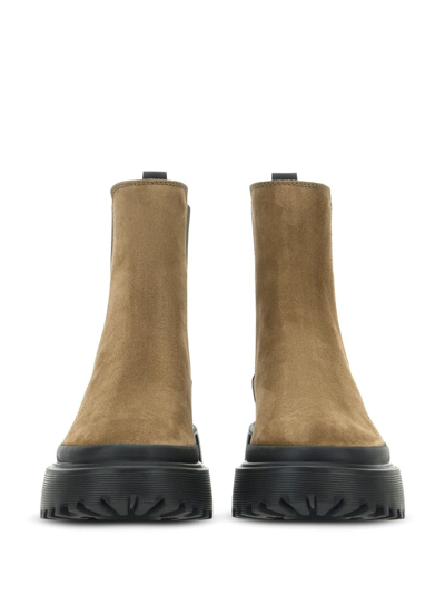 Shop Hogan Chunky-sole Suede Chelsea Boots In Nude