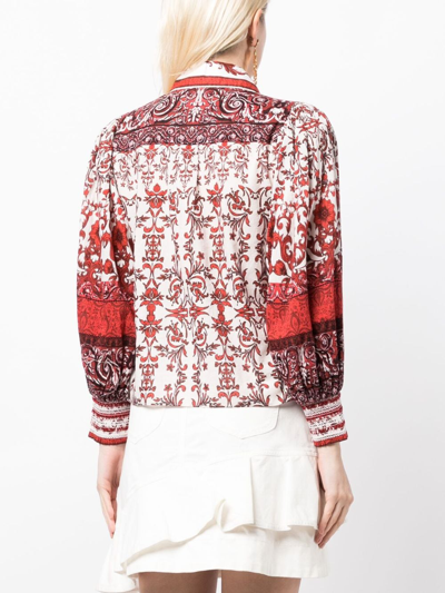 Shop Alice And Olivia Tiffie Floral-print Blouse In Rot