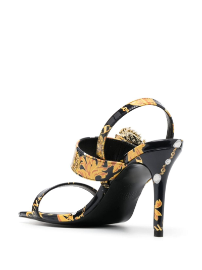Shop Versace Jeans Couture Baroque-print 85mm Square-toe Sandals In Schwarz