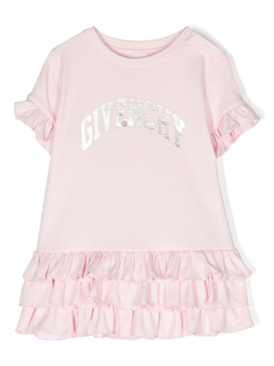 Shop Givenchy Logo-print Ruffled-detail Dress In Pink