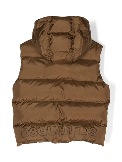 Shop Dsquared2 Padded Hooded Gilet In Brown