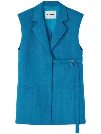 Shop Jil Sander Sleeveless Belted Blazer In Blue