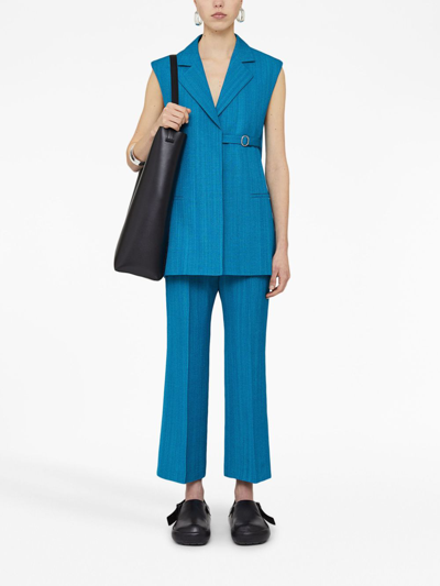 Shop Jil Sander Sleeveless Belted Blazer In Blue