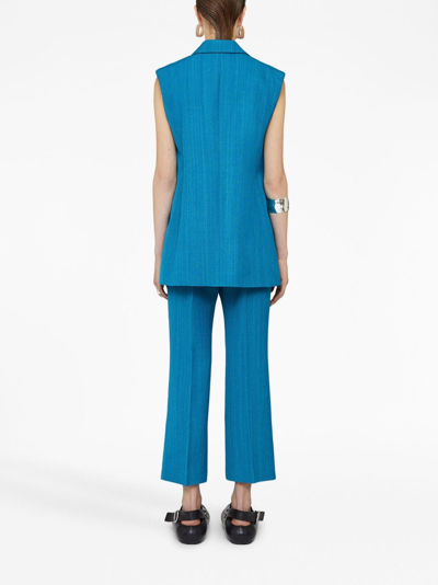 Shop Jil Sander Sleeveless Belted Blazer In Blue