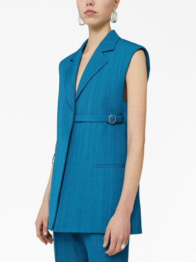 Shop Jil Sander Sleeveless Belted Blazer In Blue