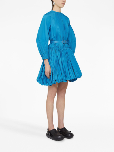 Shop Jil Sander Plissé Belted Minidress In Blue
