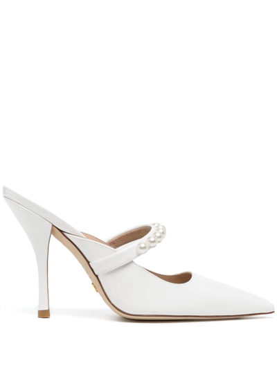 Shop Stuart Weitzman Goldie 100mm Pointed-toe Mules In White