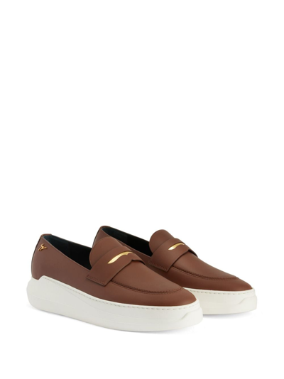 Shop Giuseppe Zanotti New Conley Leather Loafers In Brown