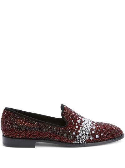 Shop Giuseppe Zanotti Marthinique Crystal-embellished Loafers In Red