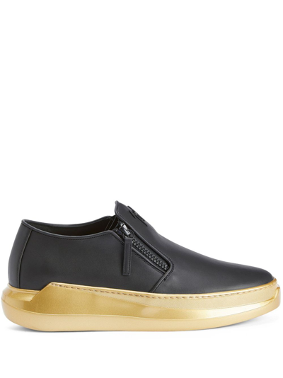 Shop Giuseppe Zanotti Conley Zip-up Leather Loafers In Black