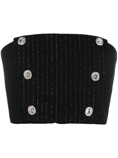Alessandra Rich Pinstripe Strapless Bandeau Top - Women's - Virgin Wool/polyester/polyamide/viscosepolyamidespandex/ In Nero