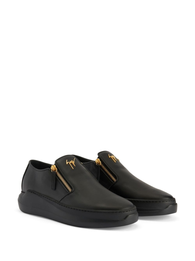 Shop Giuseppe Zanotti Conley Zip Leather Loafers In Black